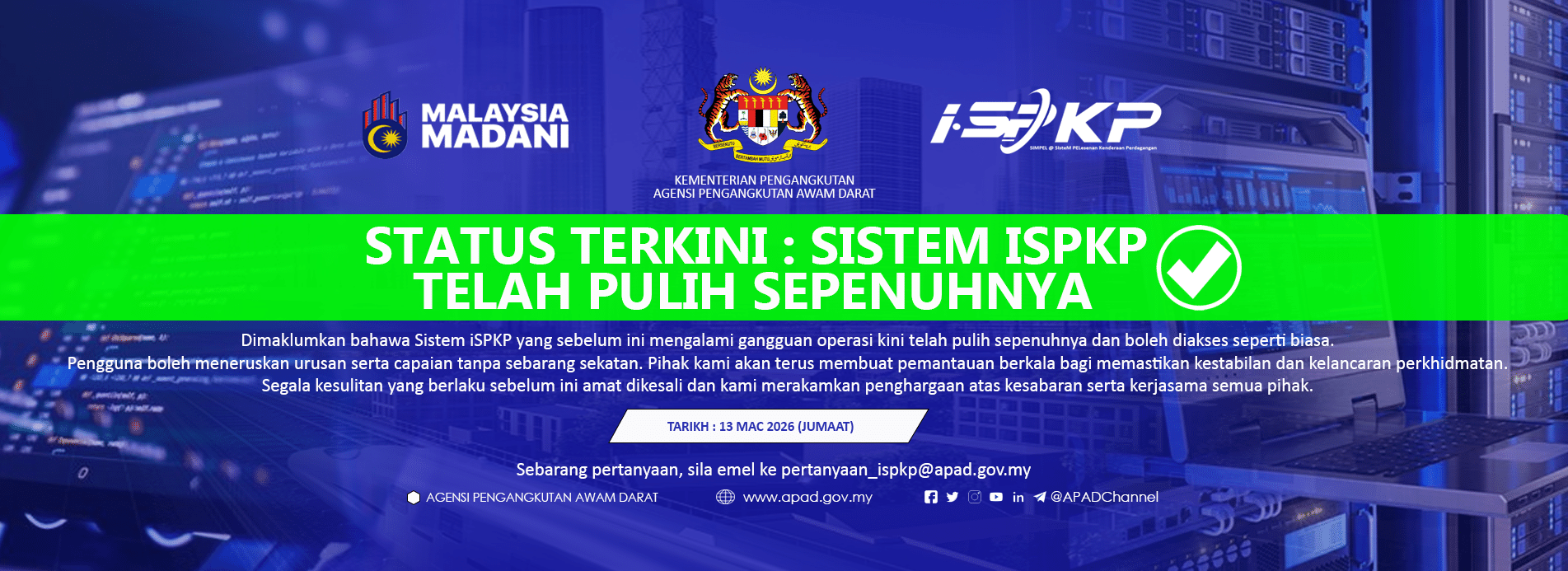 NOTIS PEMAKLUMAN PEMULIHAN SISTEM ISPKP