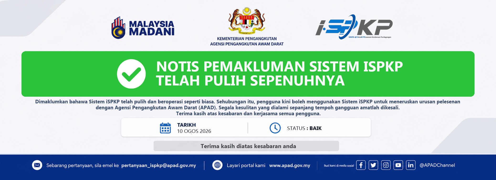 NOTIS PEMAKLUMAN SISTEM ISPKP TELAH PULIH