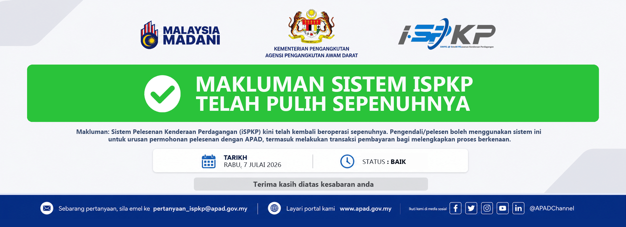 NOTIS PEMAKLUMAN SISTEM ISPKP TELAH PULIH
