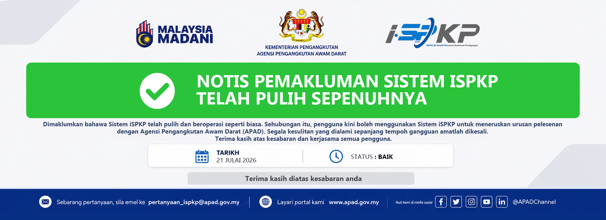 NOTIS PEMAKLUMAN SISTEM ISPKP TELAH PULIH